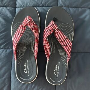 Clarks Red, White, and Blue Sandals with Cushioned Comfort